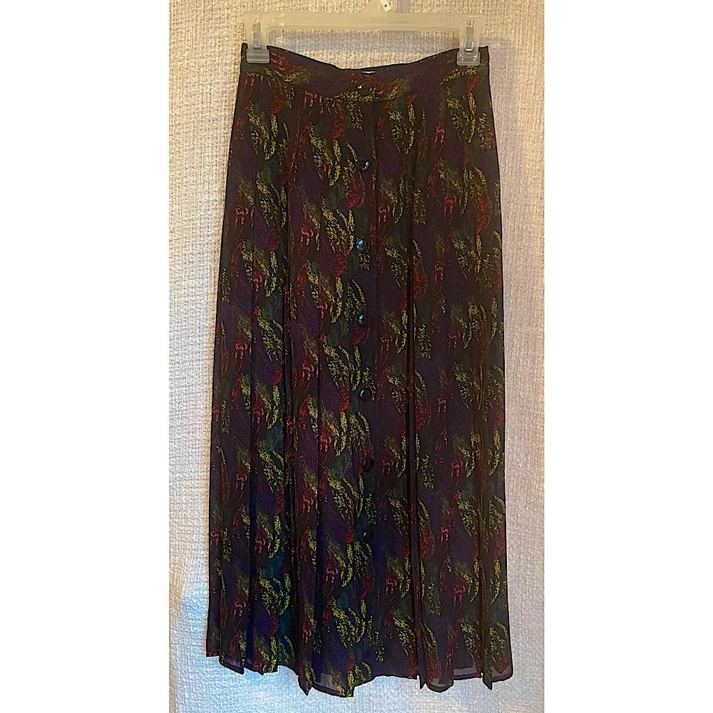 Saks Fifth Avenue Vintage Sheer silk pleated skirt with buttons.